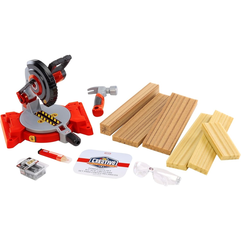 Little Tikes Creative Construction Power Cuts Set with 6 Accessories, Pretend Play Construction Set, for Boys and Girls Ages 3+ Years(Full Set with Accessories: Saw Tools  Boards & More)
