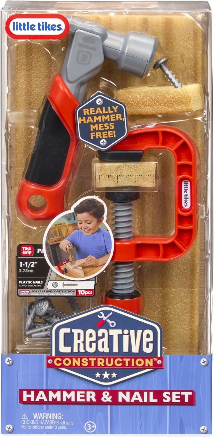 Little Tikes Creative Construction Hammer & Nail Set with 5 Accessories, Pretend Play Construction Set, for Boys and Girls Ages 3+ Years
