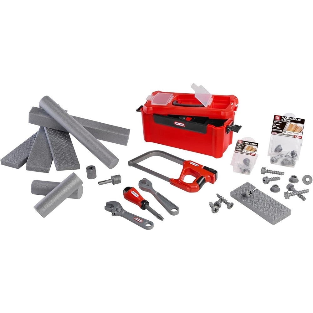 Little Tikes Creative Construction Tool Box Set with 9 Accessories, Pretend Play Construction Set, for Boys and Girls Ages 3+ Years(Full Set & Accessories: Toolbox  Tool Set & Foam Metal Set)
