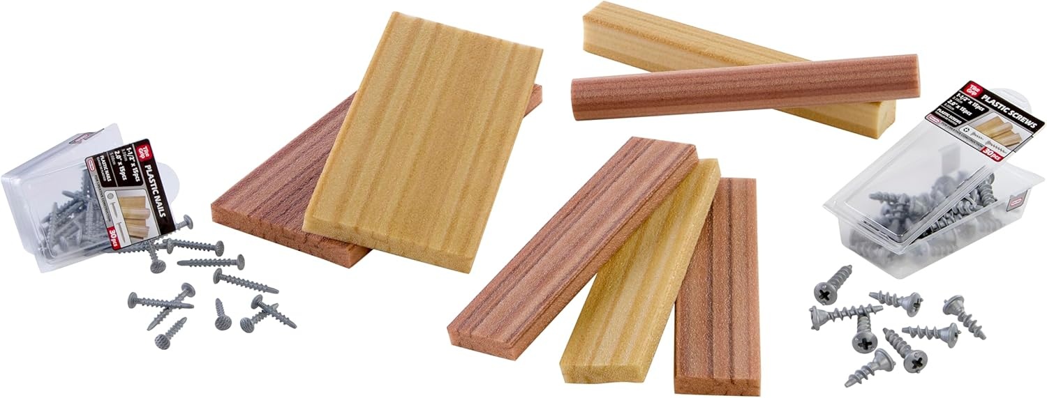 Little Tikes Creative Construction Wood, Nails, & Screws Bundle with 9 Refill Items, Pretend Play Construction Set, for Boys and Girls Ages 3+ Years