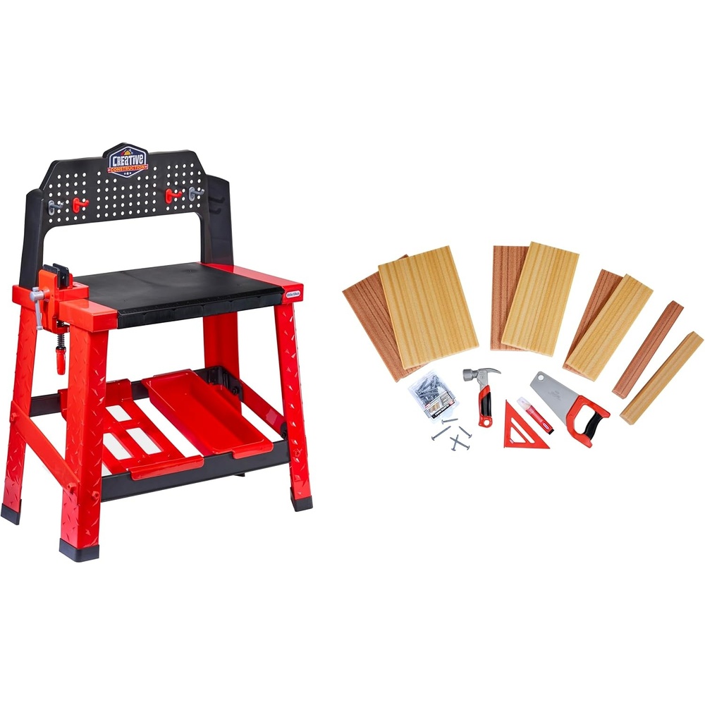 Little Tikes Creative Construction Workbench with 15+ Accessories, Pretend Play Construction Set, for Boys and Girls Ages 3+ Years(Bench)