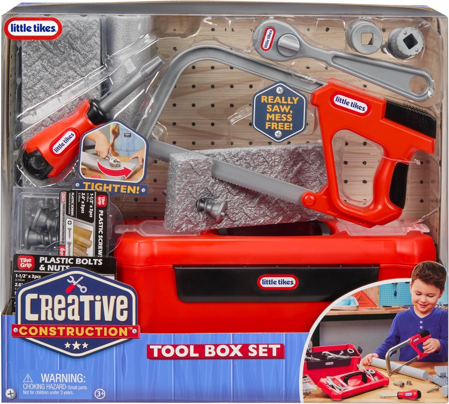 Little Tikes Creative Construction Tool Box Set with 9 Accessories, Pretend Play Construction Set, for Boys and Girls Ages 3+ Years(Toolbox)