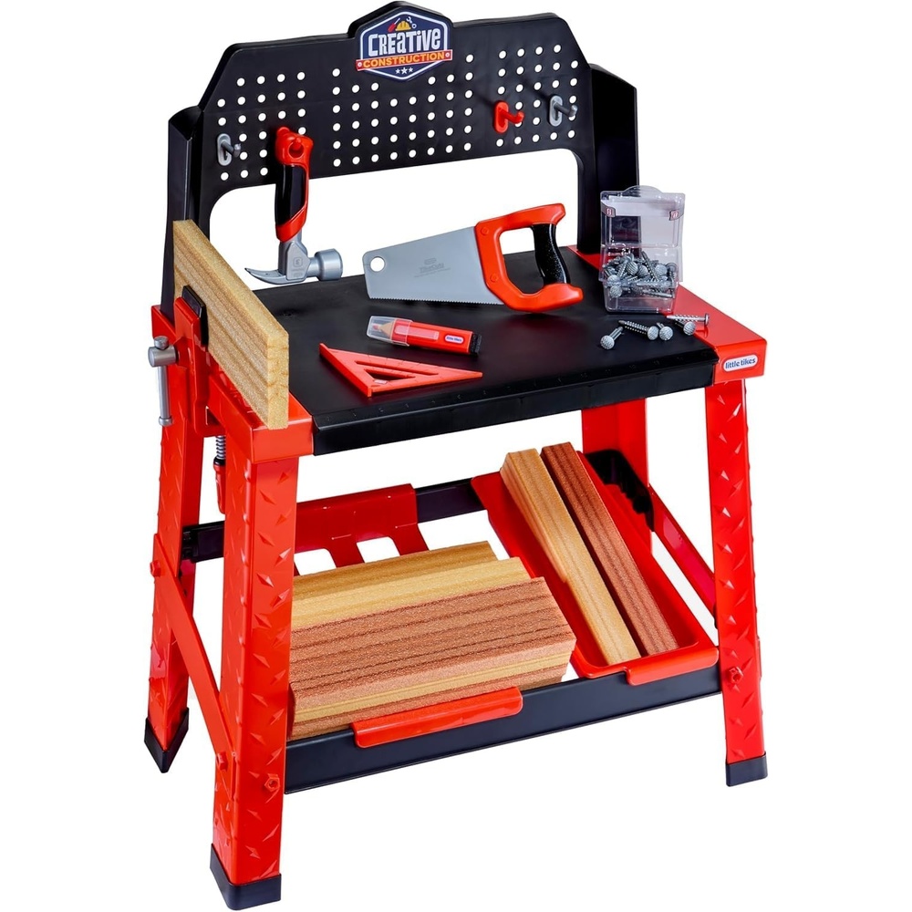 Little Tikes Creative Construction Workbench with 15+ Accessories, Pretend Play Construction Set, for Boys and Girls Ages 3+ Years(Full Set with Accessories: Workbench with Tool Set)