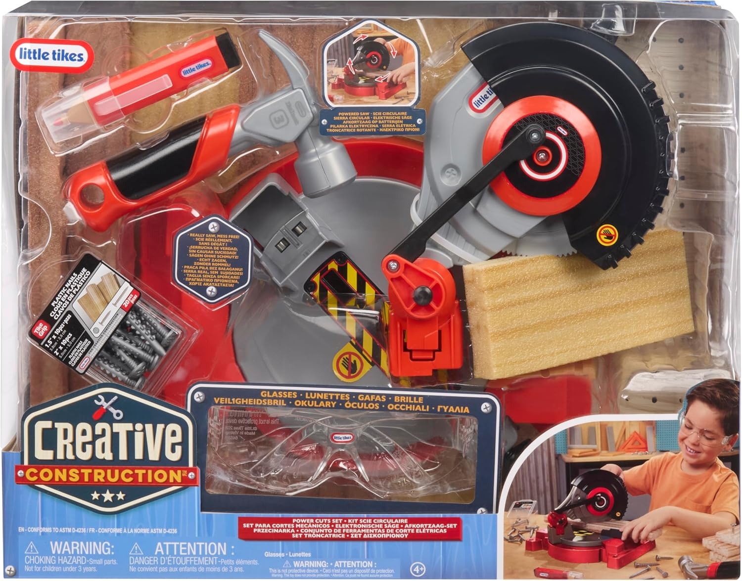 Little Tikes Creative Construction Power Cuts Set with 6 Accessories, Pretend Play Construction Set, for Boys and Girls Ages 3+ Years(Saw)