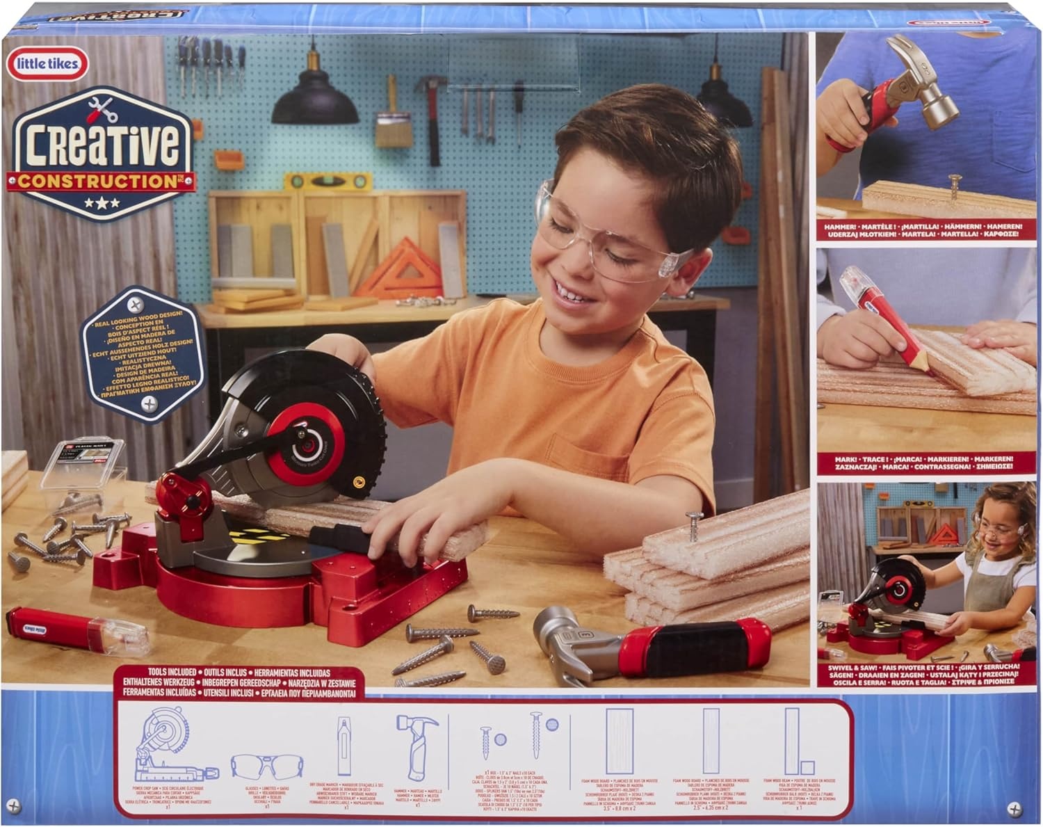Little Tikes Creative Construction Power Cuts Set with 6 Accessories, Pretend Play Construction Set, for Boys and Girls Ages 3+ Years(Saw)