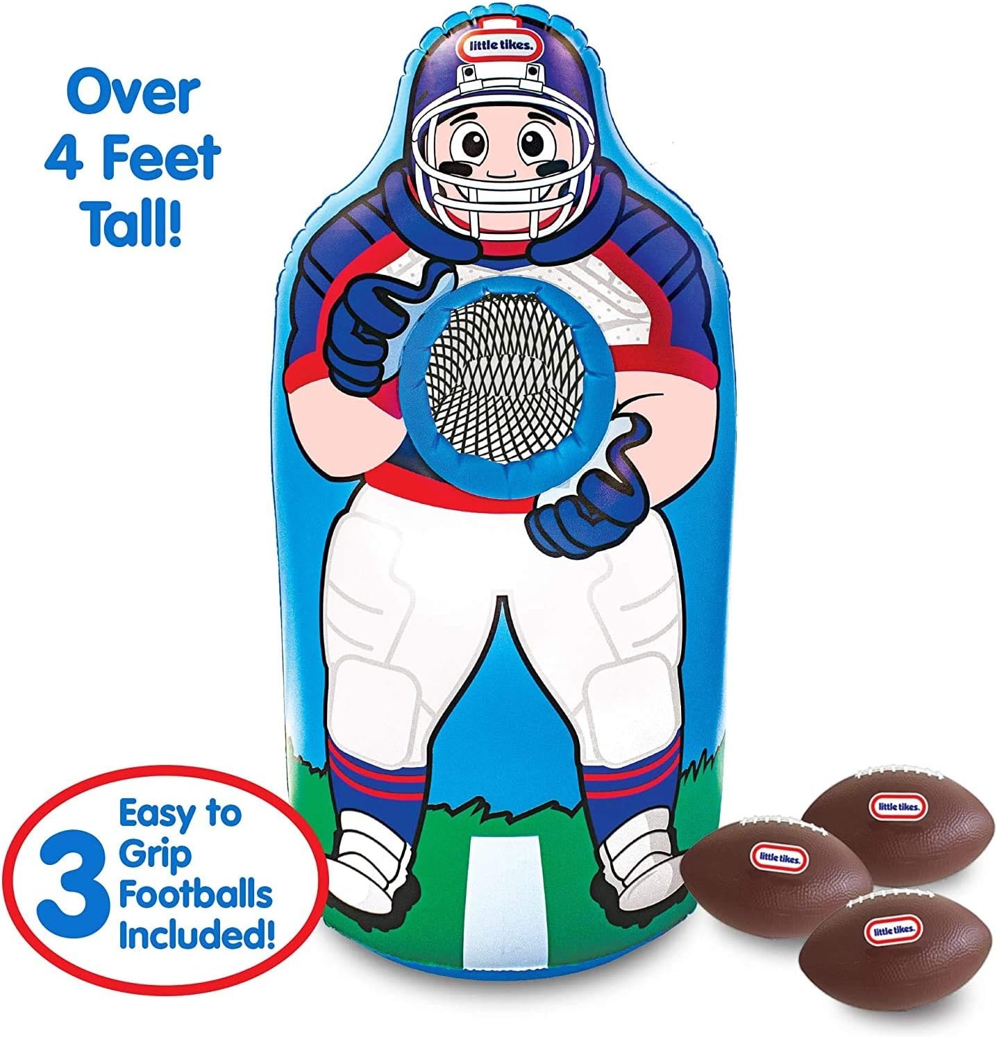 Little Tikes Inflatable Football Trainer for Kids, 4ft Toss Target with 3 Balls, Outdoor Backyard Sports Toy, Ages 3-6, Easy Setup, Fillable Water or Sand Base