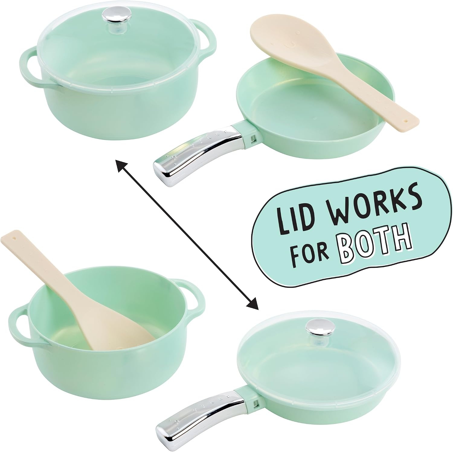 Little Tikes Sweet Spaces Pots & Pans Set, Sea Foam, Play Kitchen Cookware, for Boys and Girls Ages 3+ Years