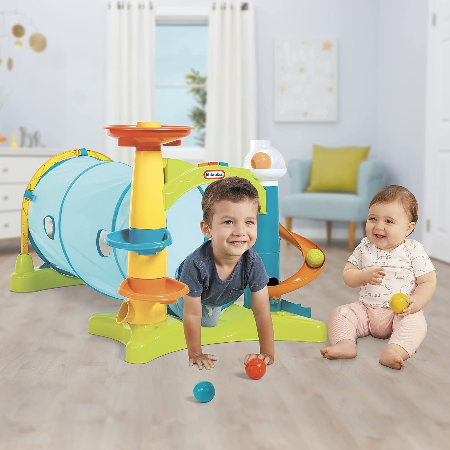 Little Tikes Learn & Play 2-in-1 Activity Tunnel with Ball Drop Game, Windows, Silly Sounds, Music, Accessories, Collapsible for Easy Storage- Gifts for Kids, Toy for Boys Girls Age 1 2 3 Year Olds