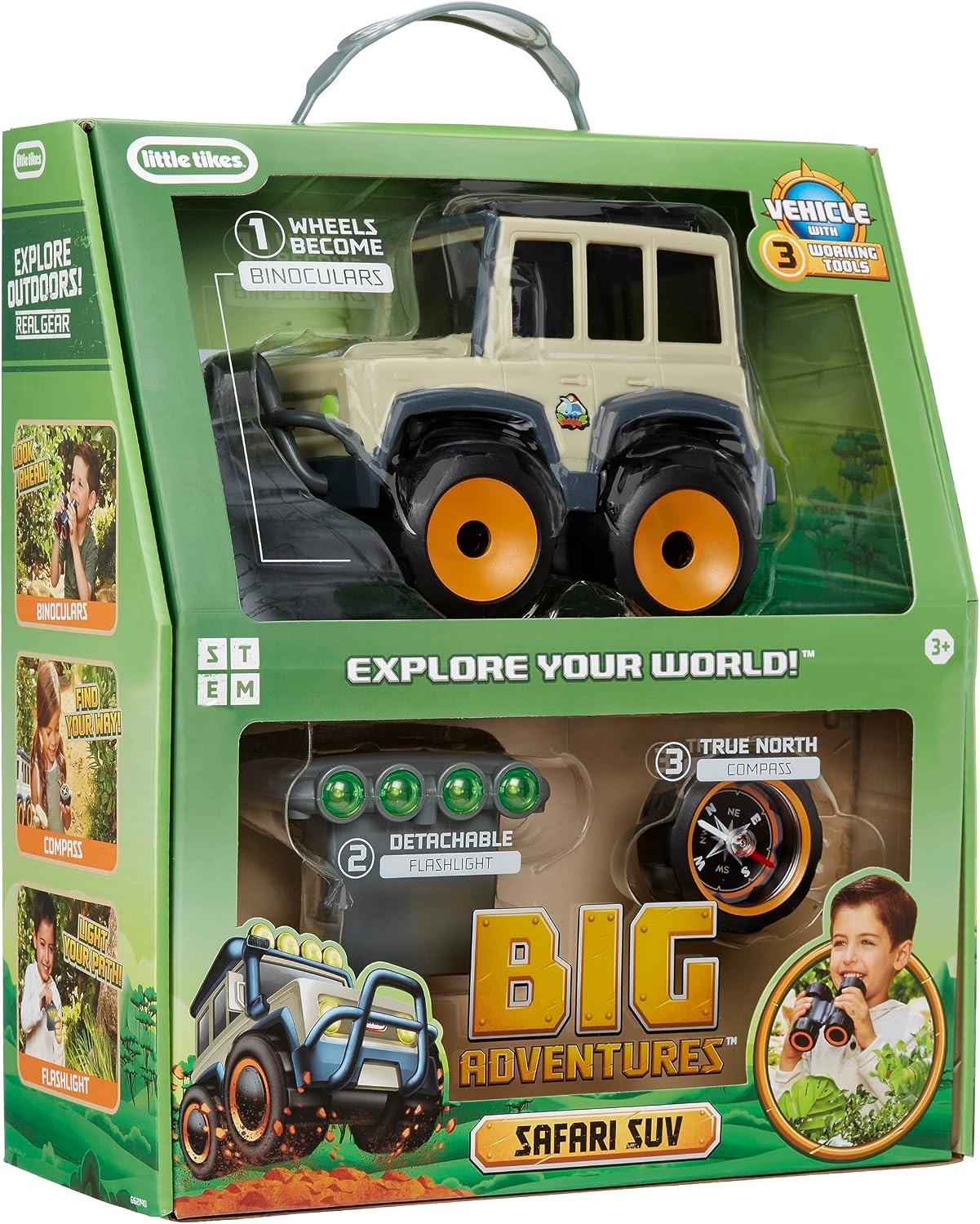 Big Adventures Binocular Searching Safari SUV STEM Toy Vehicle with Binoculars, Flashlight, and Compass for Girls, Boys, Kids Ages 3+