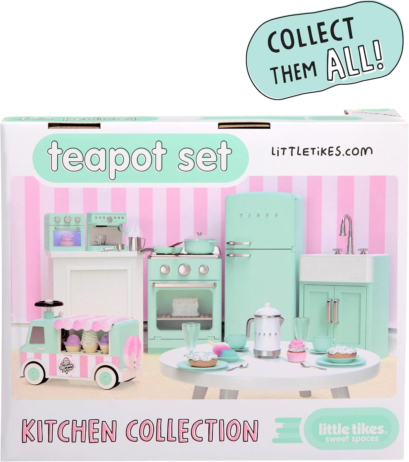 Little Tikes Sweet Spaces Tea Set, Sea Foam, Play Kitchen Cookware, Boys and Girls Ages 3+ Years