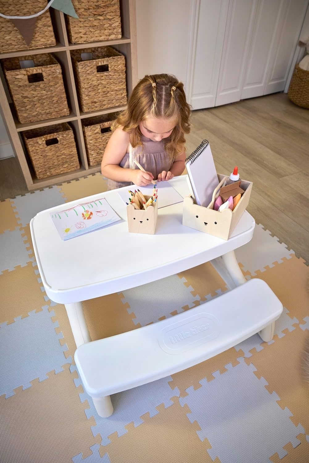 Little Tikes Cloud Collection Easy Store Jr. Play Table – White, Foldable Toddler Picnic Table and Chair Set, Indoor/Outdoor Activity Table for Kids, Boys and Girls Ages 18 Months to 5 Years