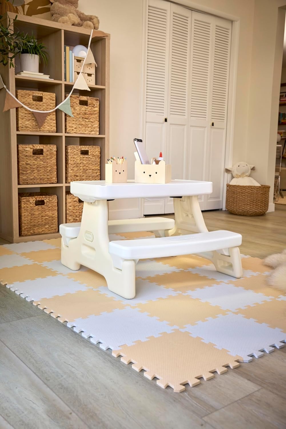 Little Tikes Cloud Collection Easy Store Jr. Play Table – White, Foldable Toddler Picnic Table and Chair Set, Indoor/Outdoor Activity Table for Kids, Boys and Girls Ages 18 Months to 5 Years