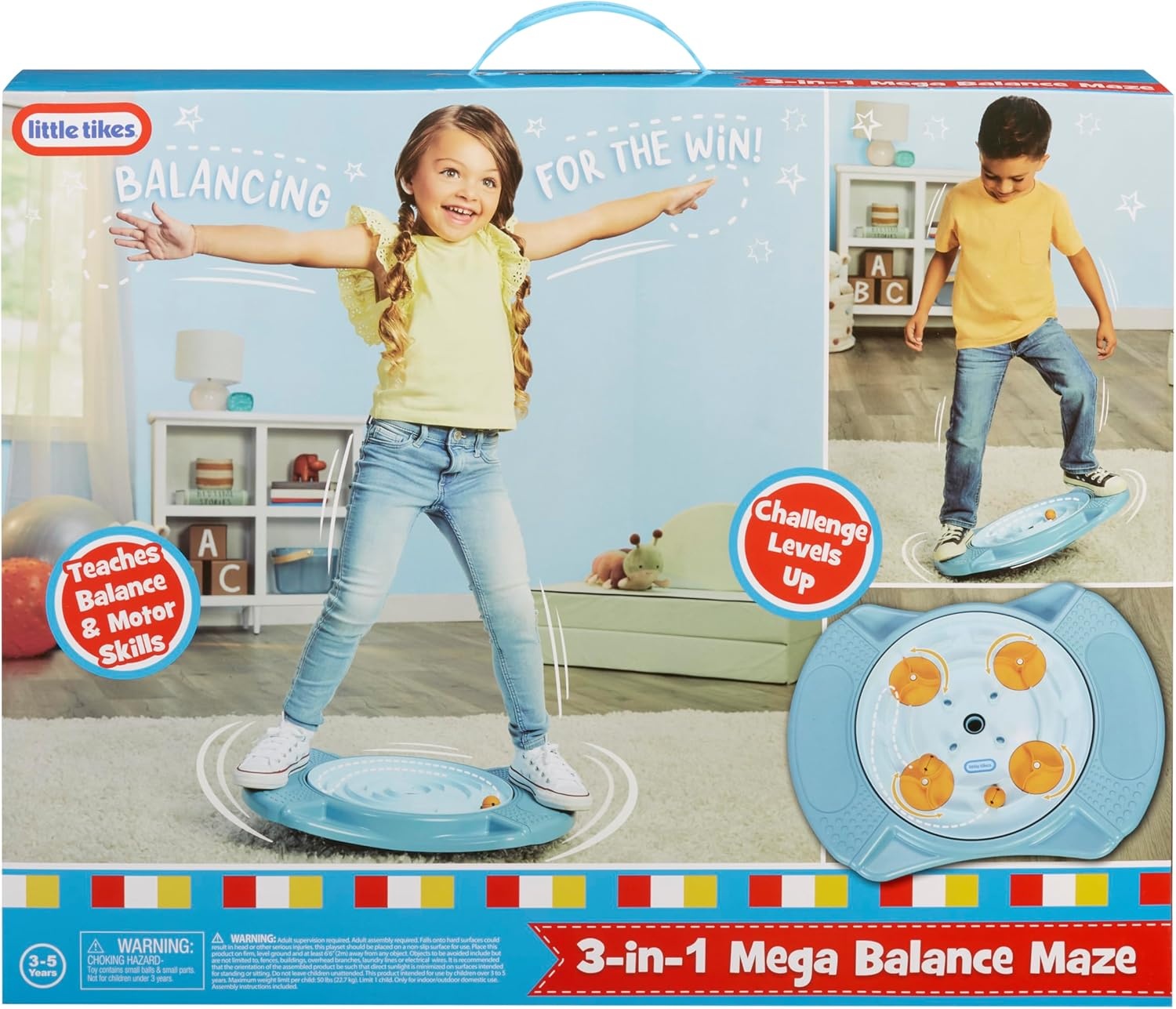 Little Tikes 3-in-1 Mega Balance Maze, Indoor/Outdoor, Balance & Motor Skills Active Play, for Boys & Girls Ages 3+ Years