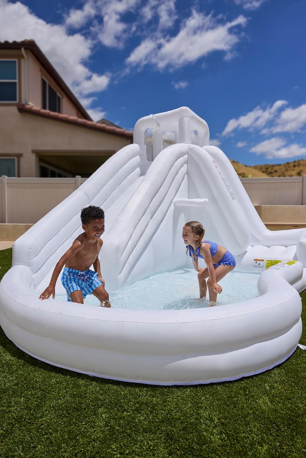 Little Tikes Cloud Collection Slam ‘n’ Curve Slide – White, Outdoor Water Inflatable, Boys and Girls Ages 5-10 Years