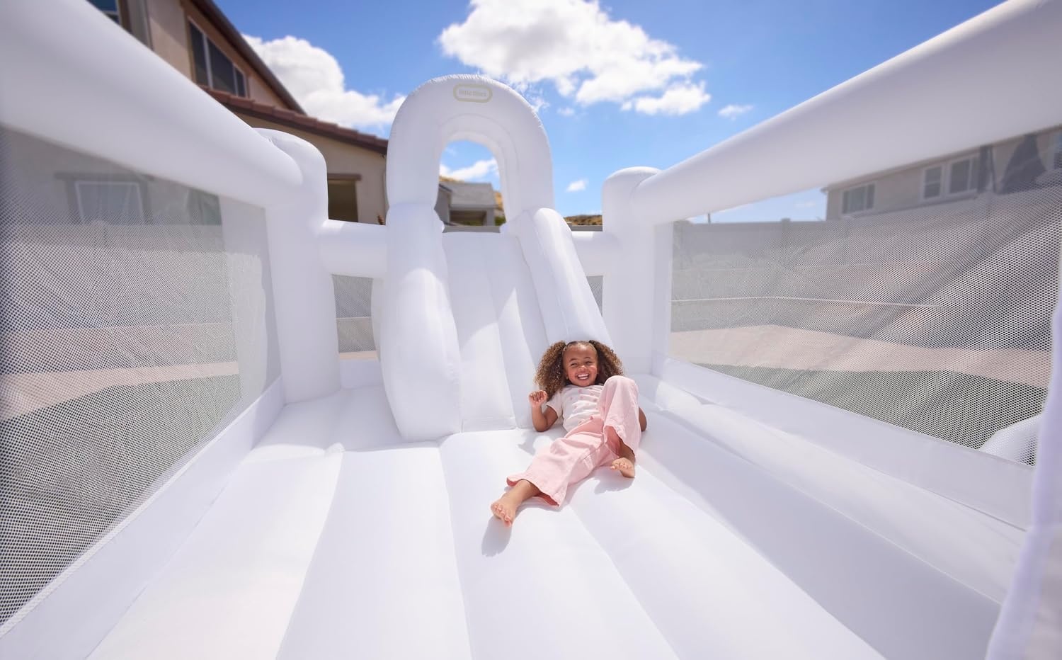 Little Tikes Cloud Collection Jump ‘n Double Slide Bouncer – White, Outdoor Water Inflatable, Boys and Girls Ages 3-8 Years