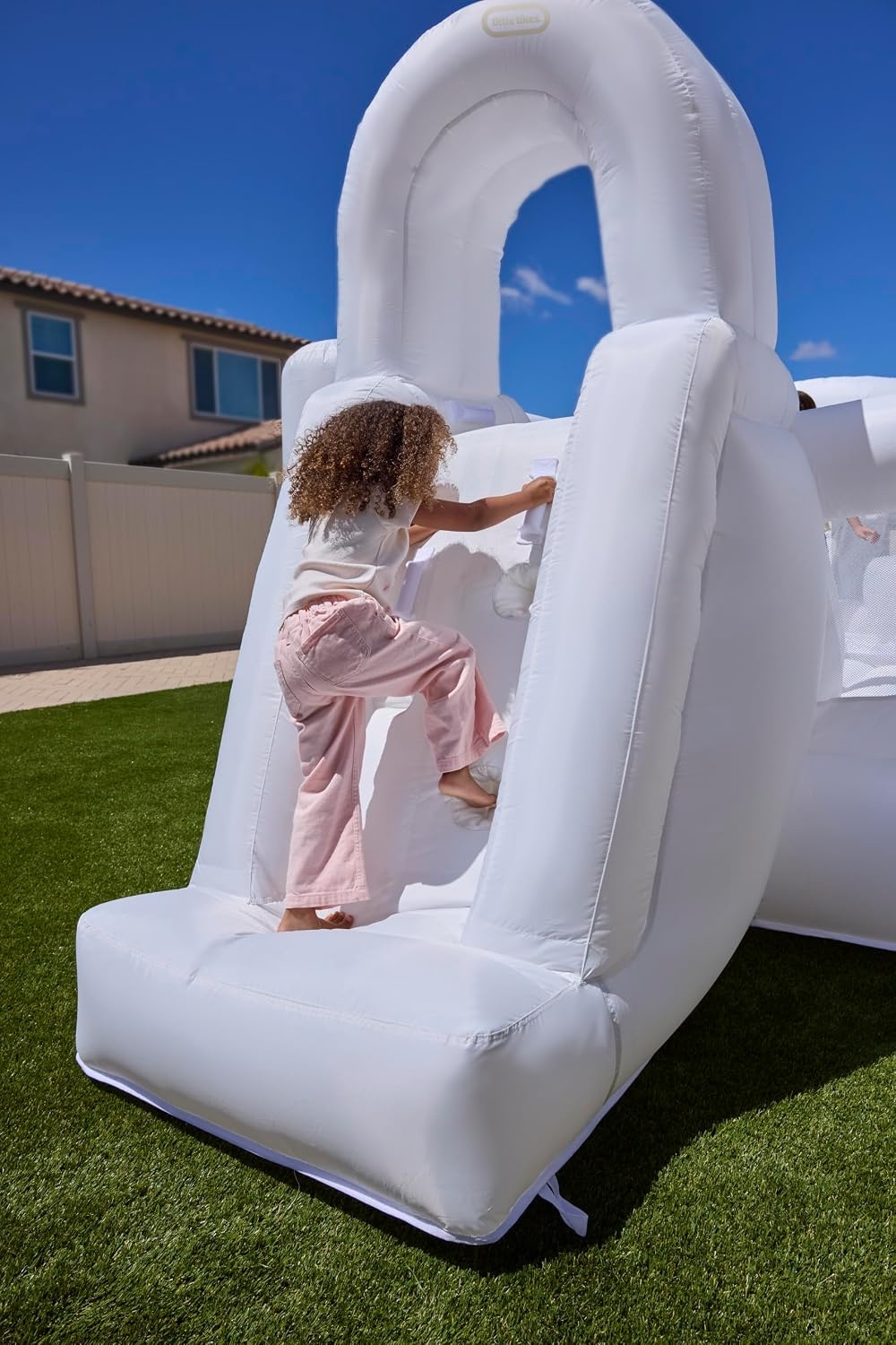 Little Tikes Cloud Collection Jump ‘n Double Slide Bouncer – White, Outdoor Water Inflatable, Boys and Girls Ages 3-8 Years