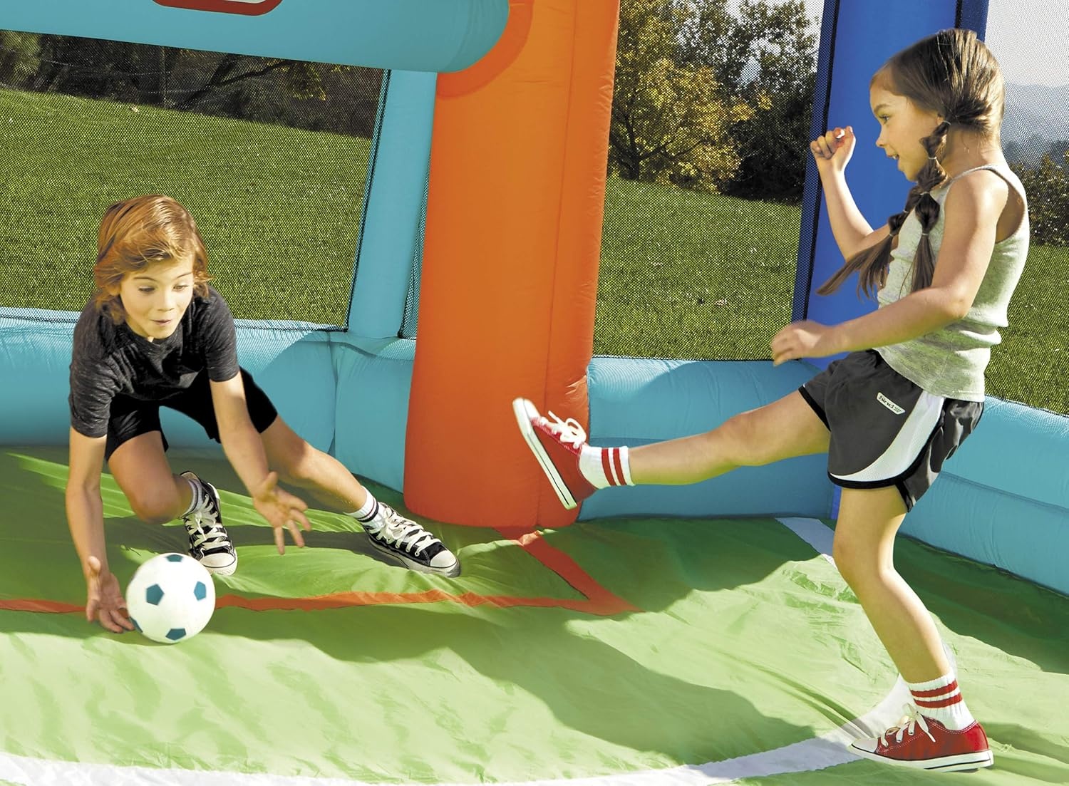 Little Tikes Jump ‘n Slide Inflatable Bouncer Includes Heavy Duty Blower With GFCI, Stakes, Repair Patches, And Storage Bag, for Kids Ages 3-8 Years(Multicolor)