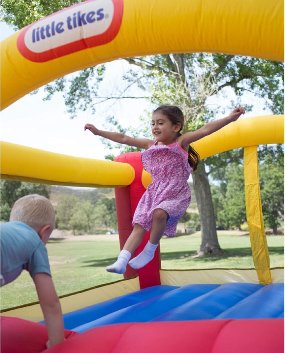 Little Tikes Jump ‘n Slide Inflatable Bouncer Includes Heavy Duty Blower With GFCI, Stakes, Repair Patches, And Storage Bag, for Kids Ages 3-8 Years(Multi)