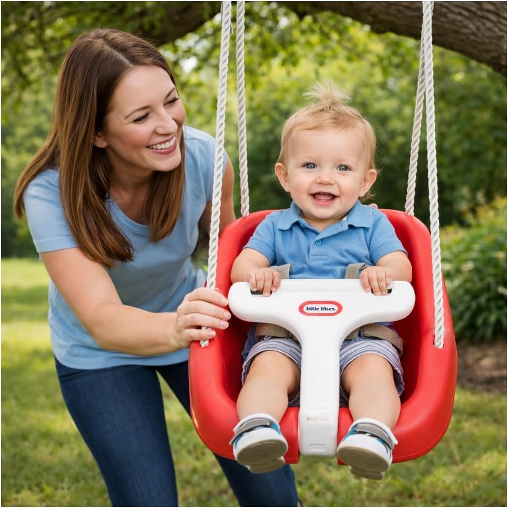 Little Tikes Snug ‘n Secure Pink Swing with Adjustable Straps, 2-in-1 for Baby and Toddlers Ages 9 Months – 4 Years,16″D x 16.3″W x 17″H(Red)