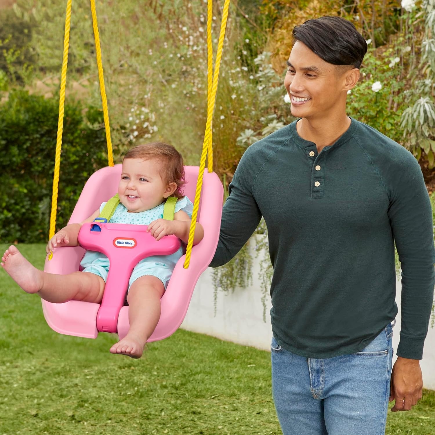 Little Tikes Snug ‘n Secure Pink Swing with Adjustable Straps, 2-in-1 for Baby and Toddlers Ages 9 Months – 4 Years,16″D x 16.3″W x 17″H(Pink)