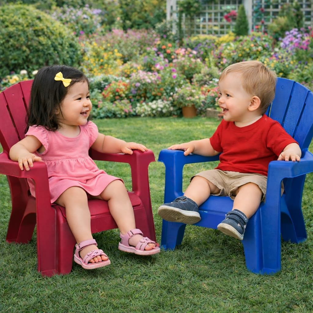 Little Tikes Kids Garden Chair 4 Pack in Red, Outdoor Toddler Activity Adirondack Chairs for Picnic, Garden, Patio, Backyard & Beach, Outdoor Chair Set(2 Pack)