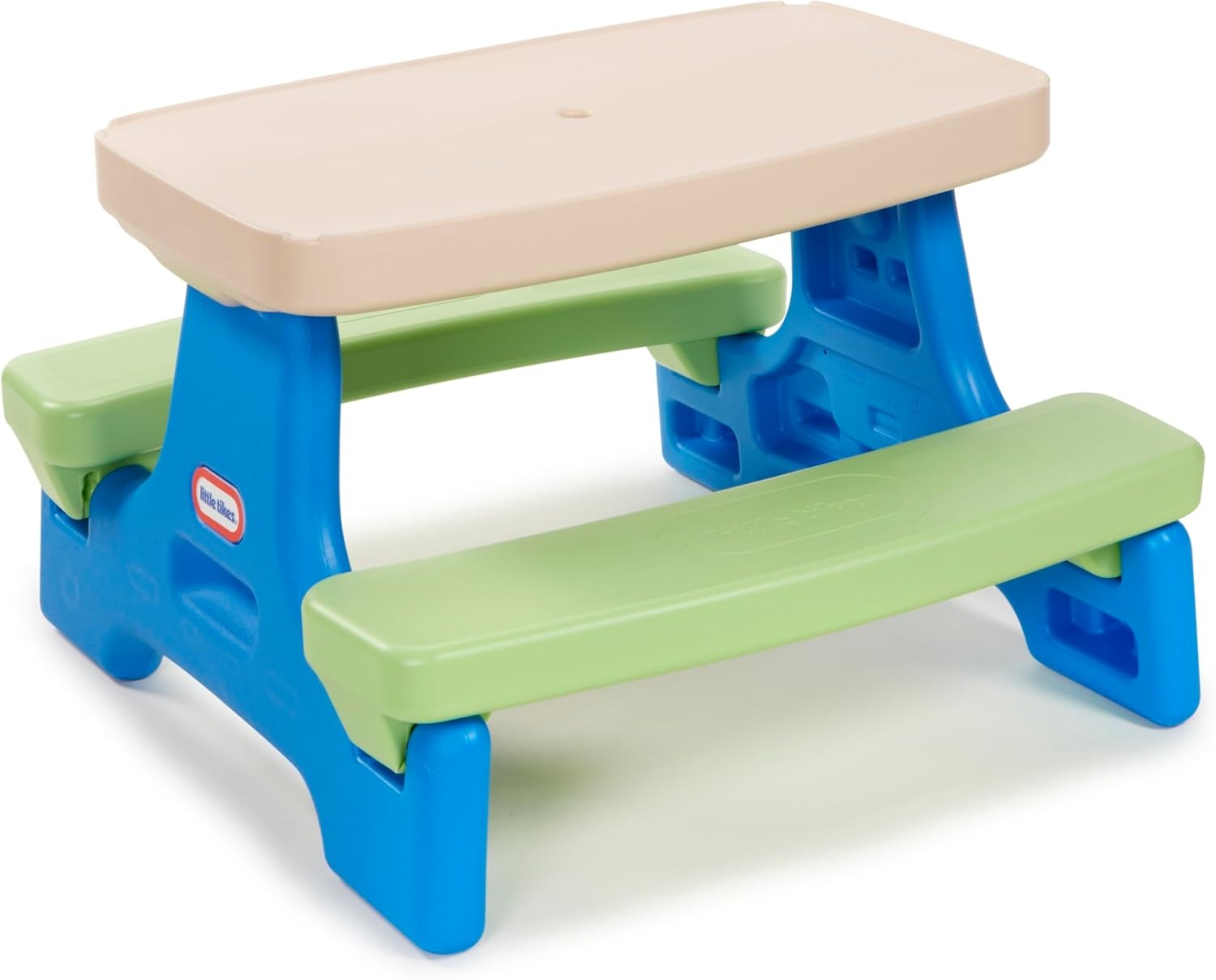 Little Tikes Easy Store Jr. Picnic Table with Umbrella – Blue / Green, 27.25L x 27.00W x 18.25H(Blue/Green)