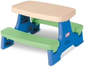 Little Tikes Easy Store Jr. Picnic Table with Umbrella – Blue / Green, 27.25L x 27.00W x 18.25H(Blue/Green)