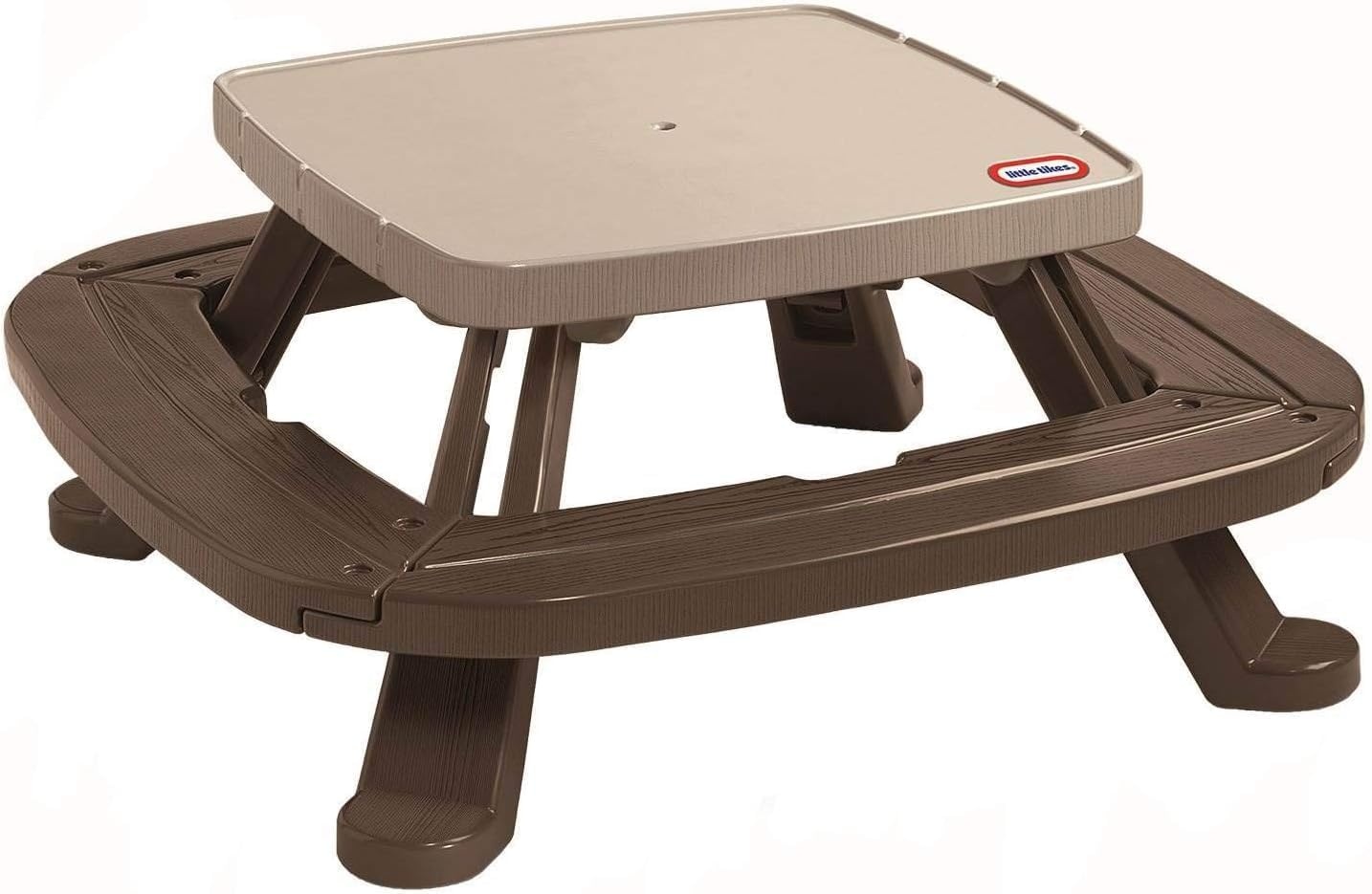 Little Tikes Fold ‘n Store Picnic Table with Market Umbrella, Brown (632433M)(Picnic Table)