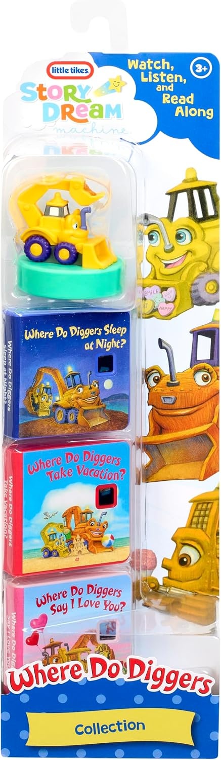 Little Tikes Story Dream Machine Random House Where Do Diggers Collection, 3 Stories, Bonus Character, Projects Storytime for Kids, Audio Play, Fun Toy, Ages 3+ Years