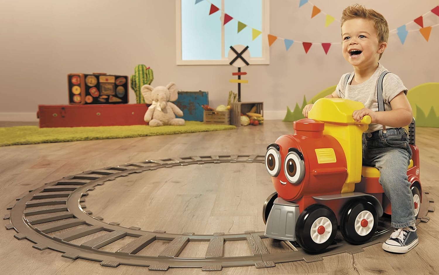 Little Tikes® Cozy Train Scoot Ride-On with Track, Under Seat Storage and Working Bell for Indoor & Outdoor Train Themed Play for Preschool Kids, Boys, Girls Ages 1-5 Years