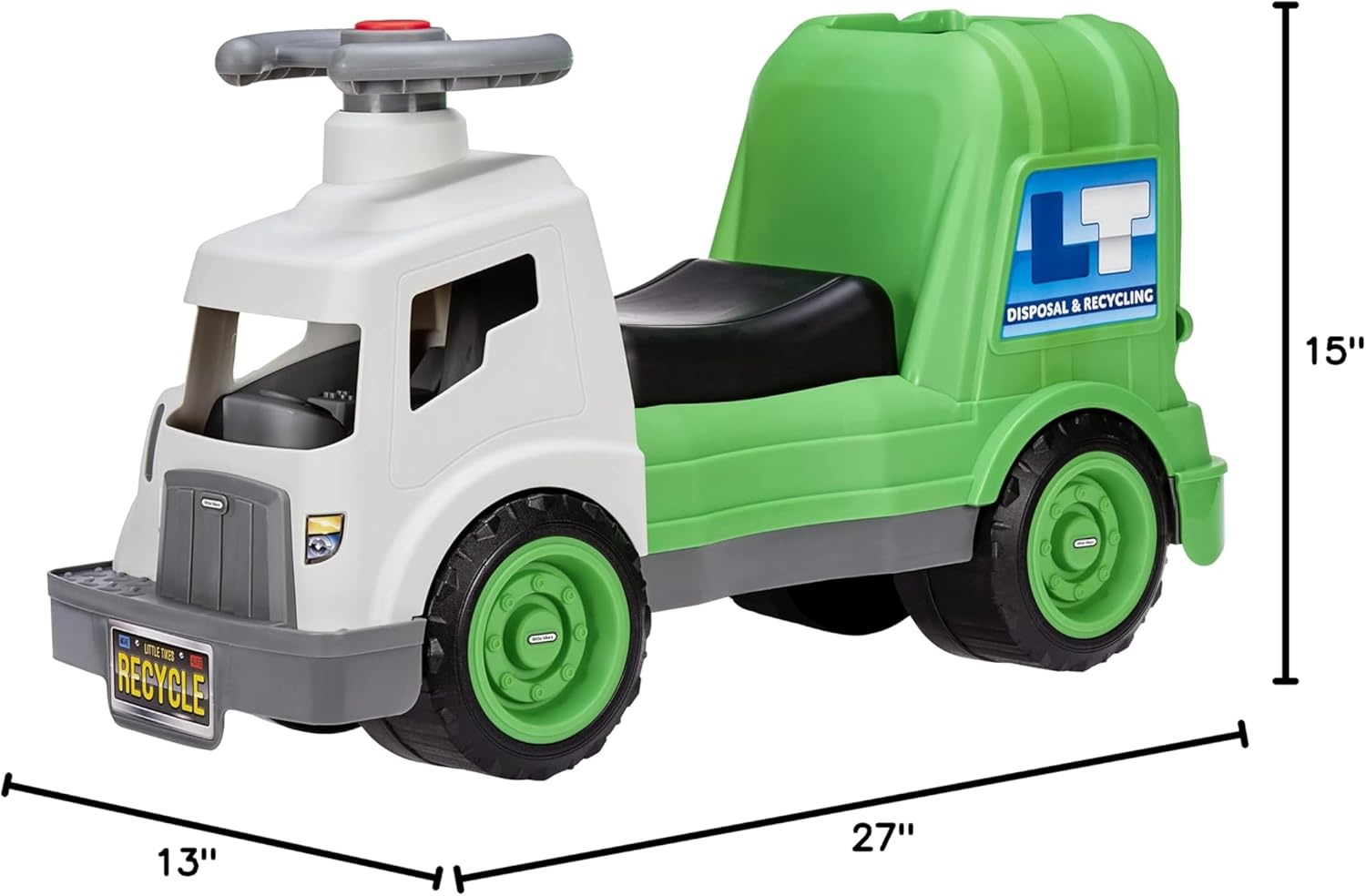 Little Tikes Dirt Diggers Garbage Truck Scoot Ride On with Real Working Horn and Trash Bin for Themed Roleplay for Boys, Girls, Kids, Toddlers Ages 2 to 5 Years, Large