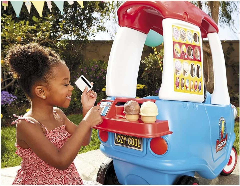 Little Tikes Cozy Ice Cream Truck, Coupe Ride On Car, Kid and Parent Powered, Truck Music, Including Accessories- Gift for Kids, Toy Girls Boys Ages 1.5 to 5 Years Old