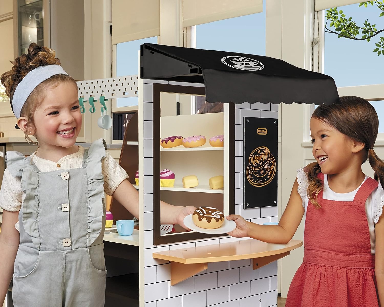 Little Tikes Real Wood Café & Bakery Exclusive Wooden Play Kitchen with Realistic Lights Sounds and Dual-Sided, 20+ Accessories Set- Gift for Kids, Toy for Girls Boys Ages 3 4 5+ Years