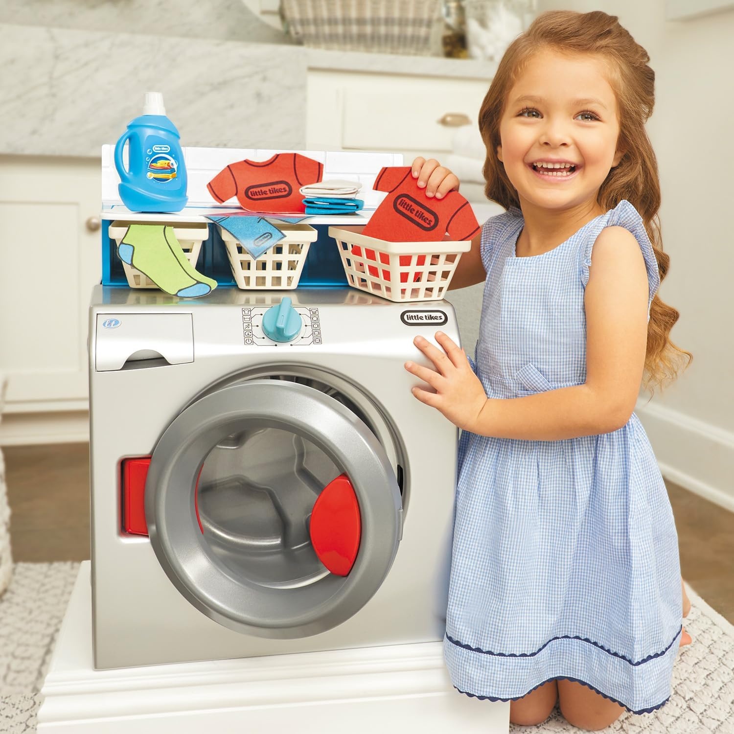 Little Tikes First Fridge Refrigerator with Ice Dispenser Pretend Play Appliance for Kids, Play Kitchen Set with Playset Accessories Unique Toy Multi-Color, 15.8 Wide x 11.5 deep x 23 Tall(First Washer-Dryer)