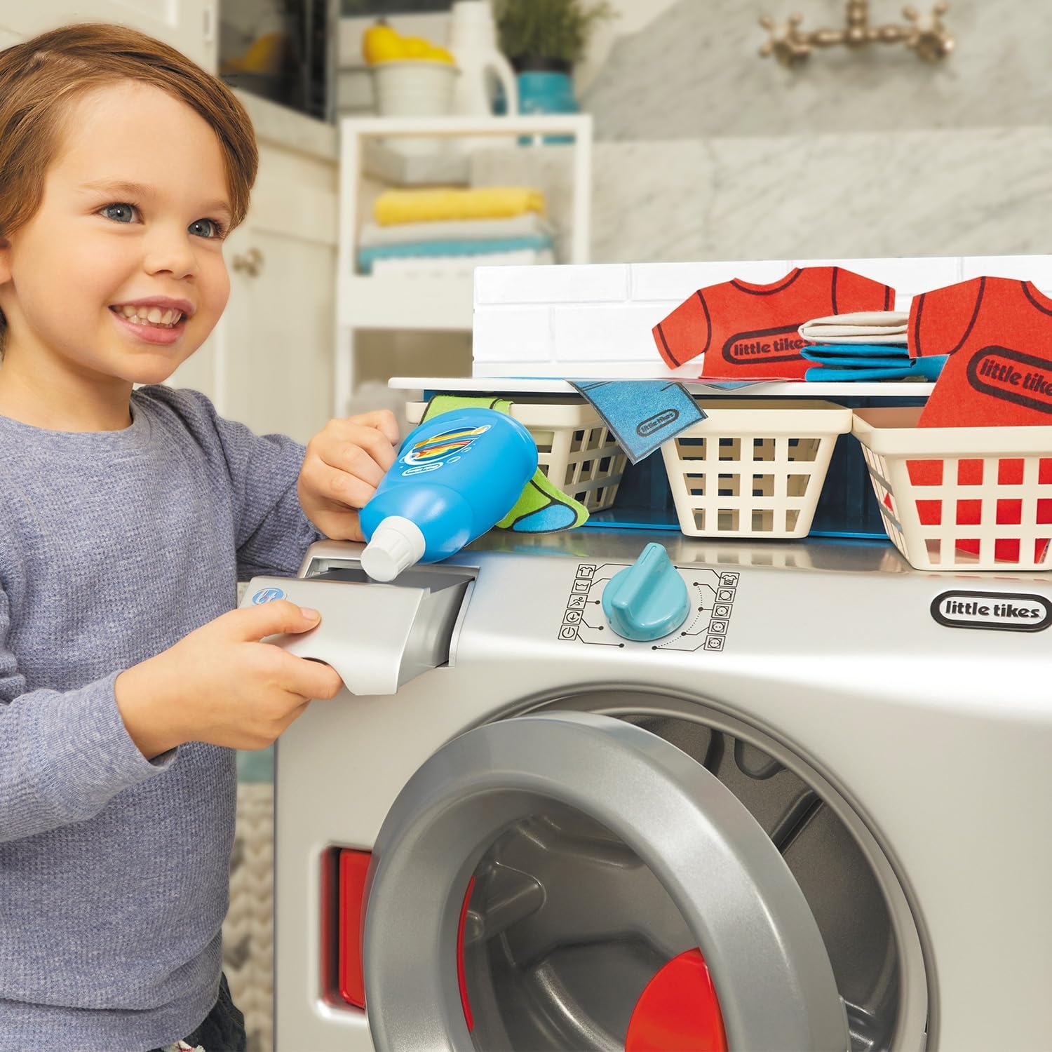 Little Tikes First Fridge Refrigerator with Ice Dispenser Pretend Play Appliance for Kids, Play Kitchen Set with Playset Accessories Unique Toy Multi-Color, 15.8 Wide x 11.5 deep x 23 Tall(First Washer-Dryer)