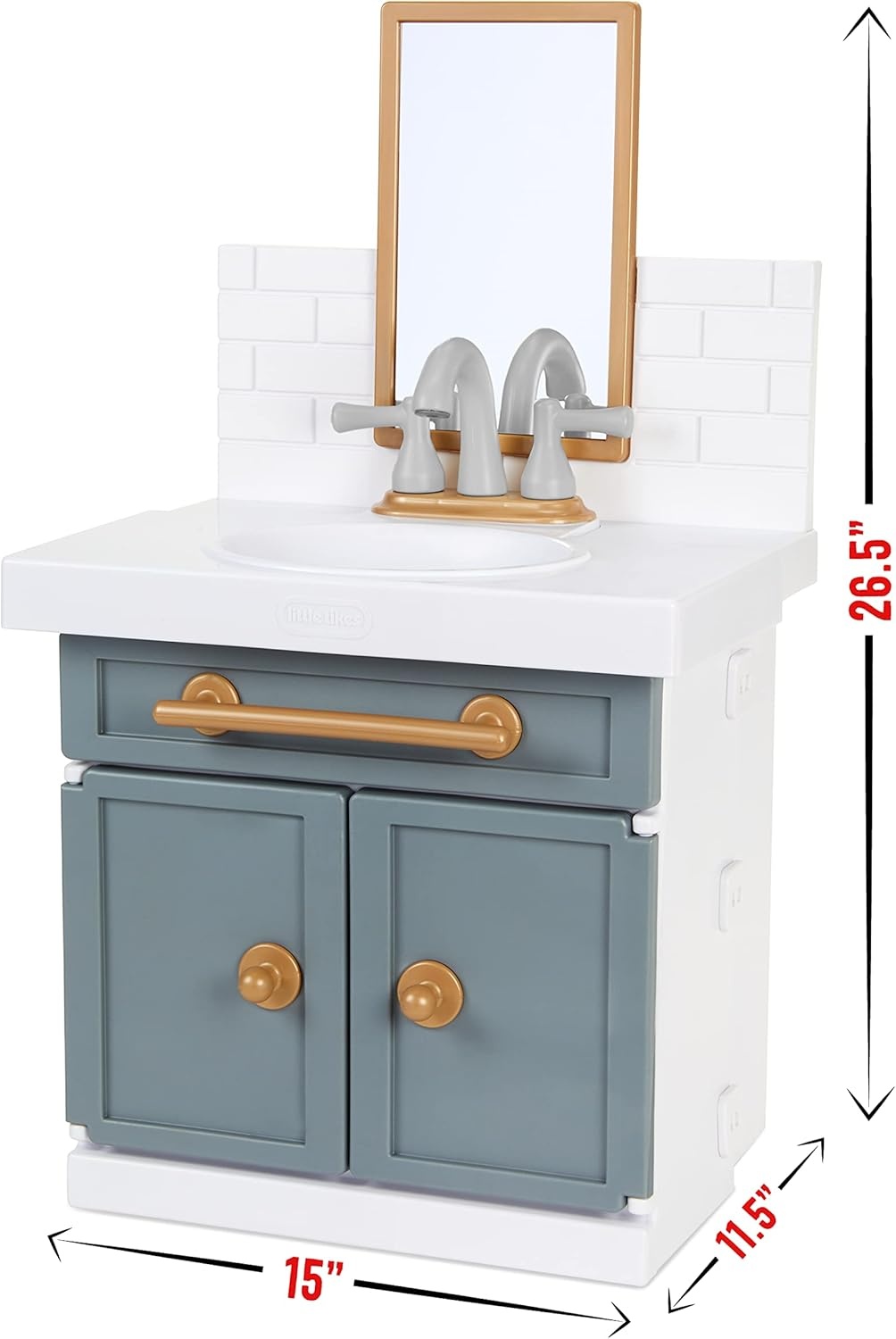 Little Tikes First Bathroom Sink with Real Working Faucet Pretend Play for Kids, 12 Bathroom Accessories, Interactive Unique Toy Multi-Color, Ages 2+ Grey