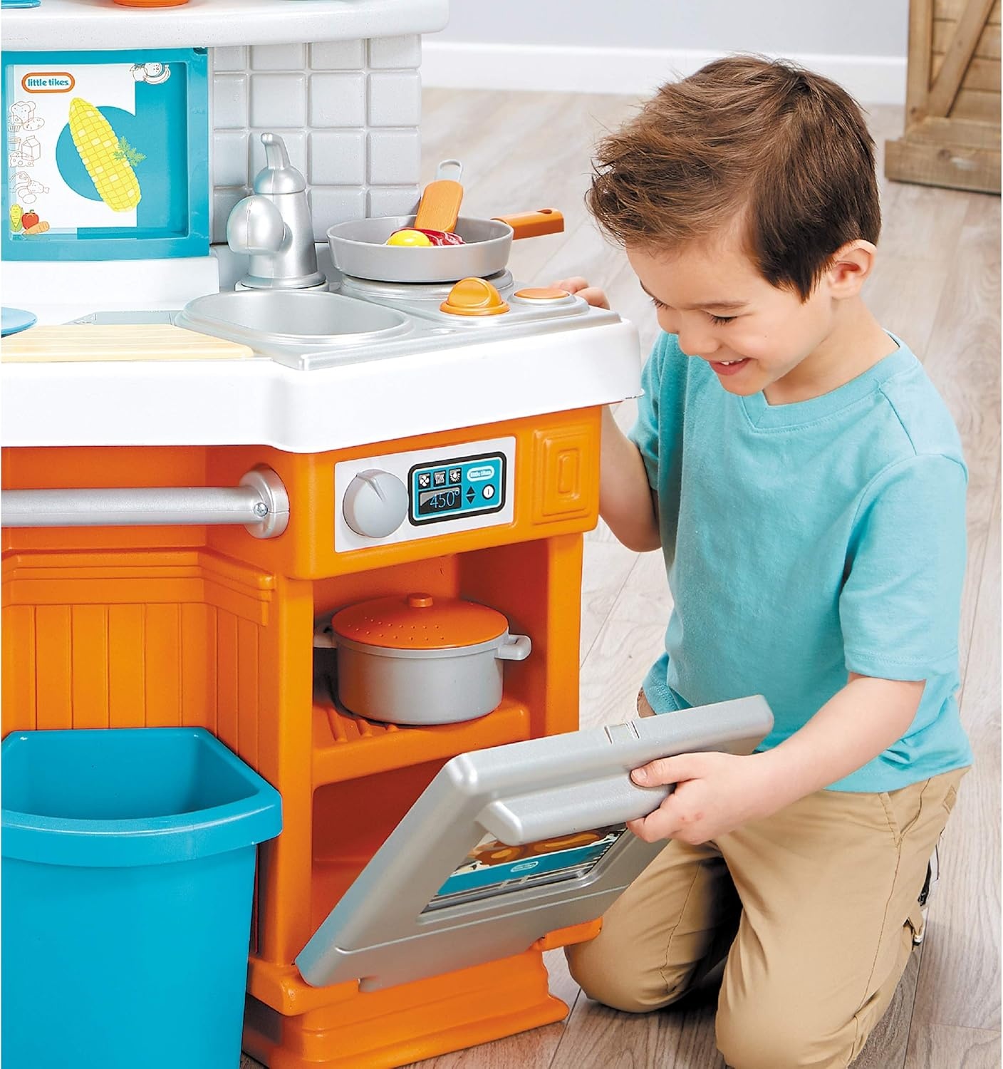 Little Tikes Home Grown Kitchen – Role Play Realistic Kitchen Real Cooking & Water Boiling Sounds Kitchen Accessories Set for Girls Boys – Multicolor 22 x 18 x 30.25 inches