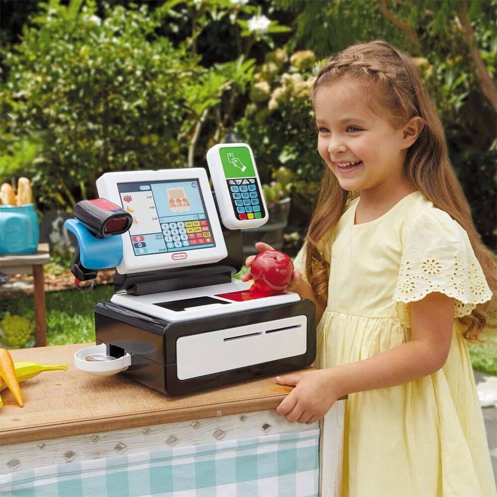 Little Tikes First Self-Checkout Stand Realistic Cash Register Pretend Play Toy for Kids , White