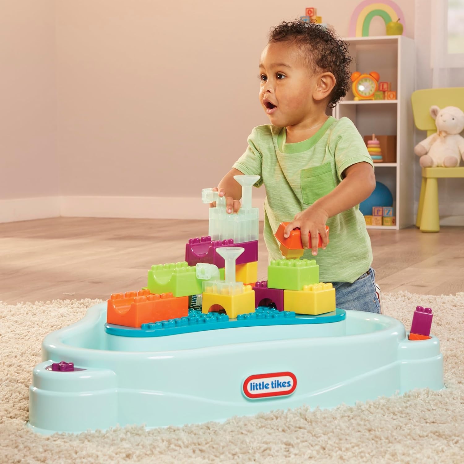 Little Tikes Build & Splash Water Table with 25 Piece Accessories – Wet/Dry Play, Indoor/Outdoor with Removeable Grow-with-Me Legs