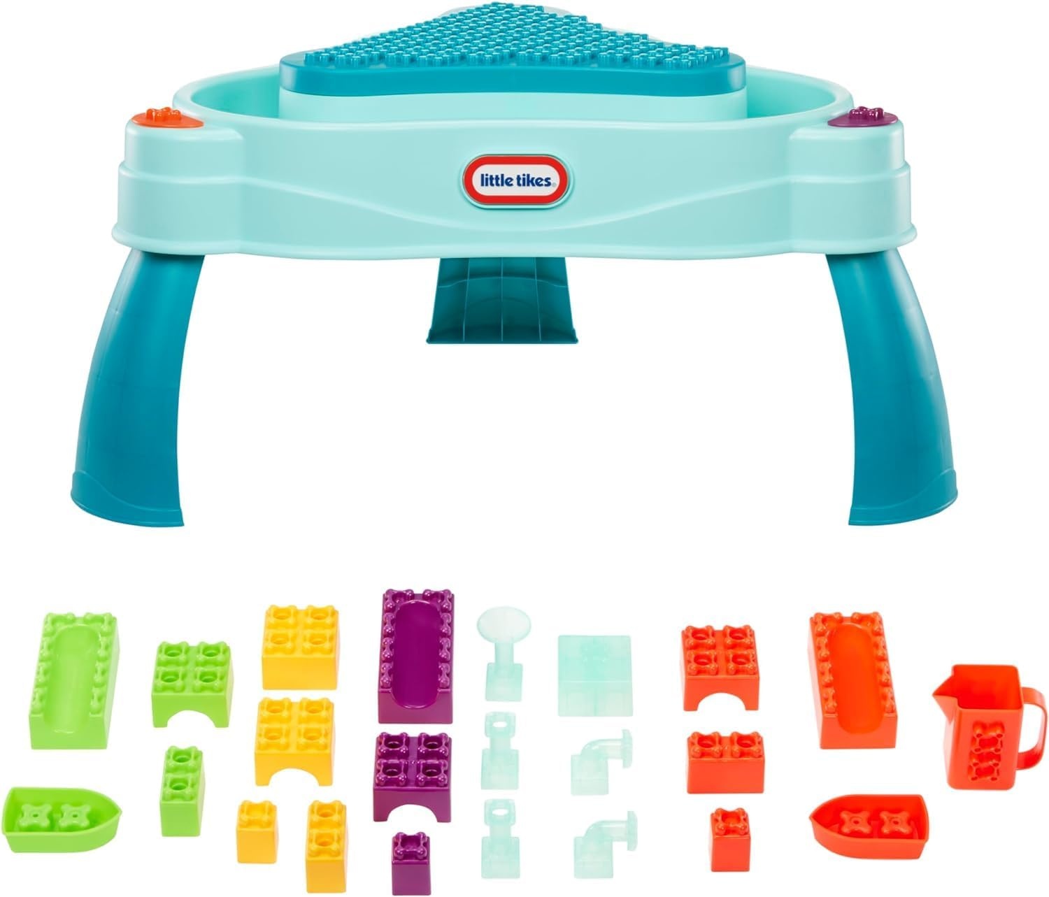 Little Tikes Build & Splash Water Table with 25 Piece Accessories – Wet/Dry Play, Indoor/Outdoor with Removeable Grow-with-Me Legs
