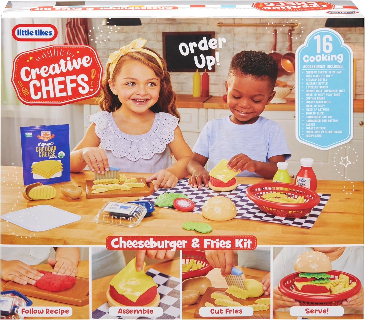 Little Tikes Creative Chefs Cheeseburger and Fries Kit with 22 Accessories, Pretend Play Cooking Set, for Boys and Girls Ages 3+ Years