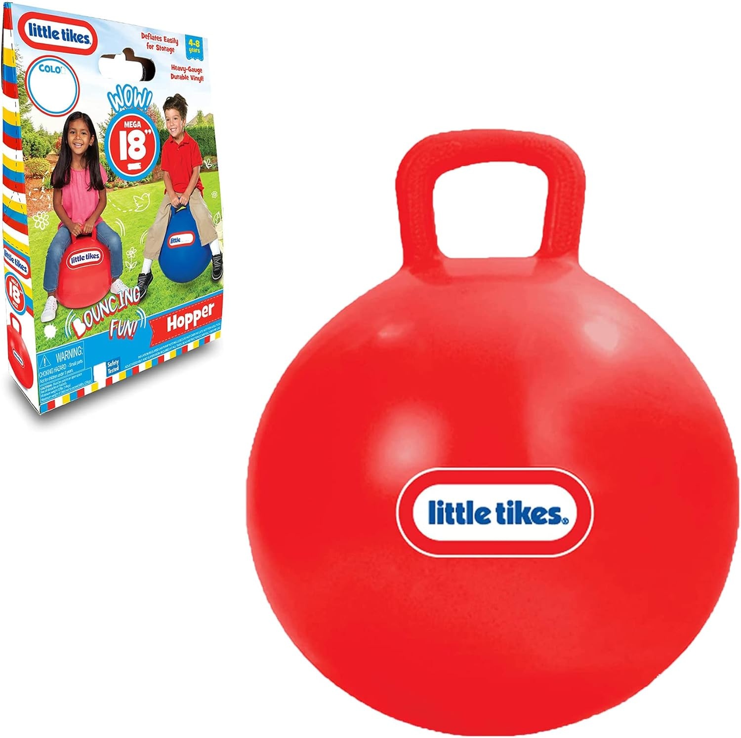 Little Tikes Bouncing Fun  Red Hopper 9301A – Mega 18″ Inflatable Heavy Gauge Durable Vinyl Ball – Deflates Easily for Storage – Exercise Learning Fun YES – Use that Energy  for Kids Ages 4-8(18 inches)